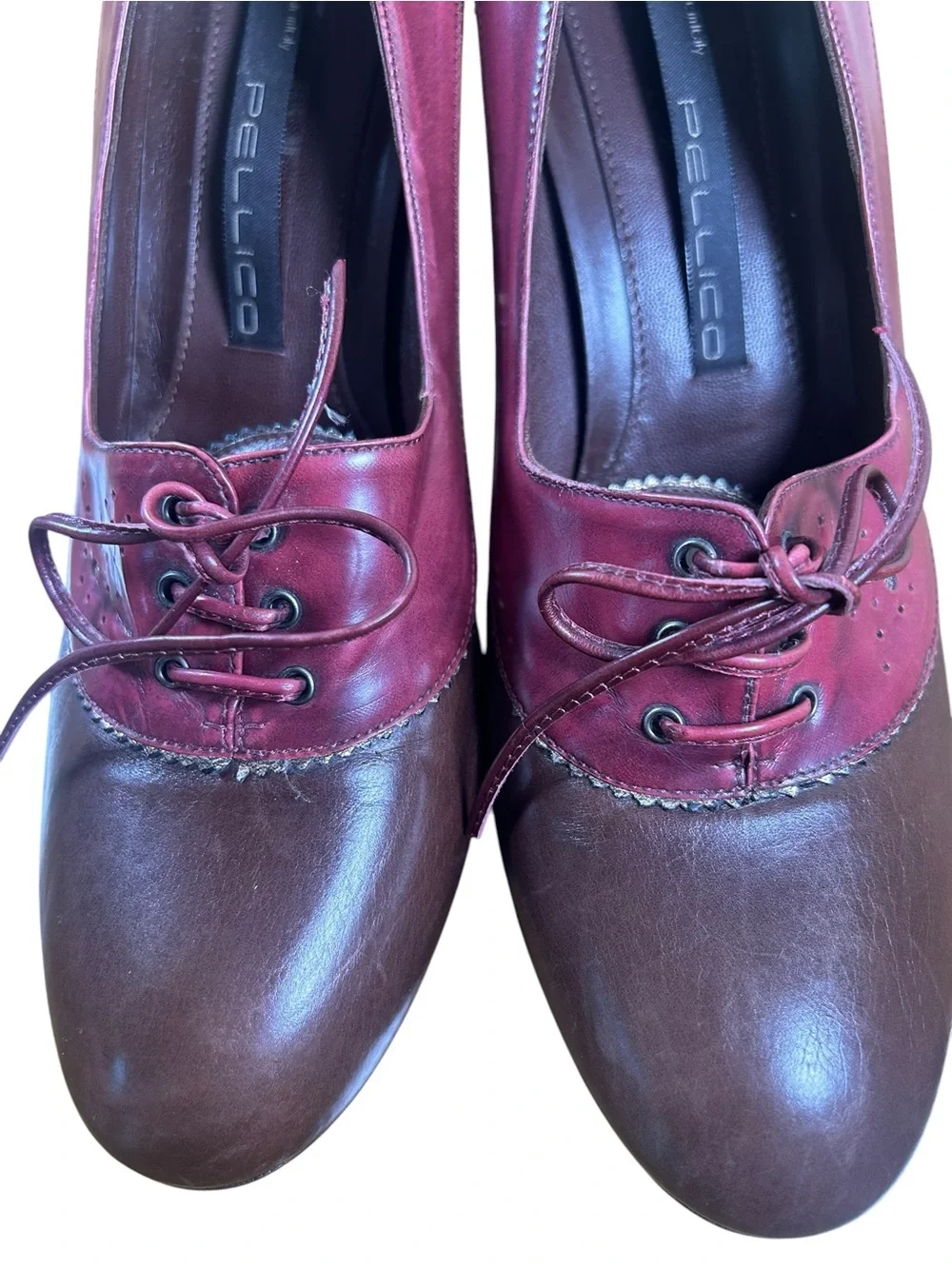 PELLICO Made in Italy Leather Lace Up Oxford Heels Burgundy Brown EU 39 US 8.5